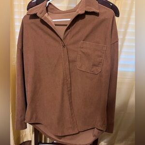 Corduroy Oversized Button-Up Shirt - Brown